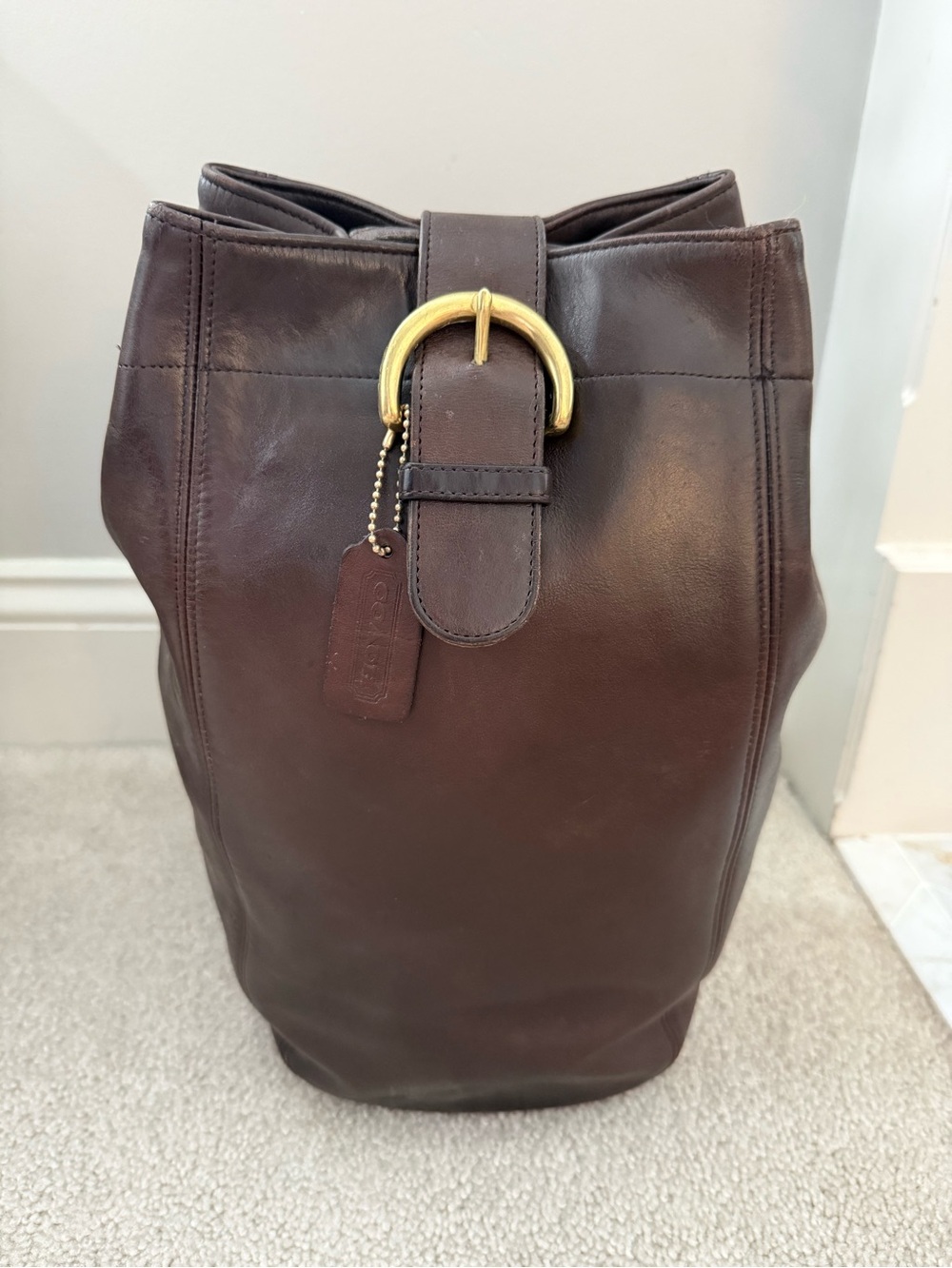 Vintage Coach Soho Sling Shoulder Bag Dark Brown Leather Backpack Purse # 4160